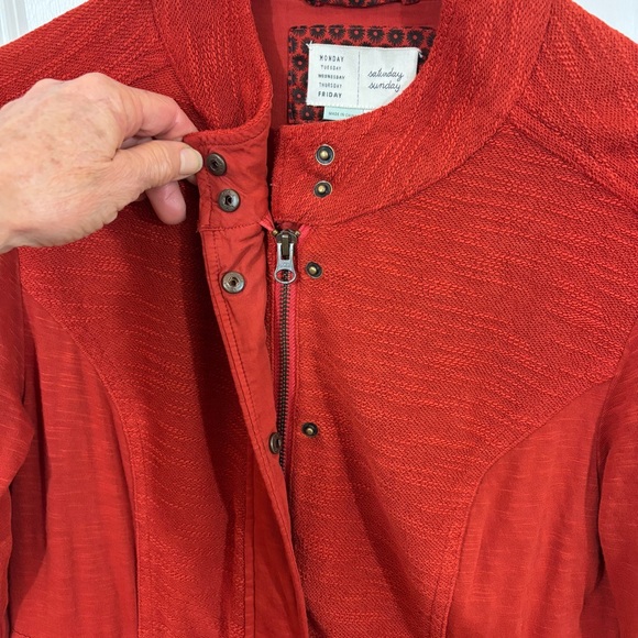 Anthropologie Saturday Sunday Jacket Womens Sz S Rust Zip Snaps Drawstring Waist - Picture 8 of 13